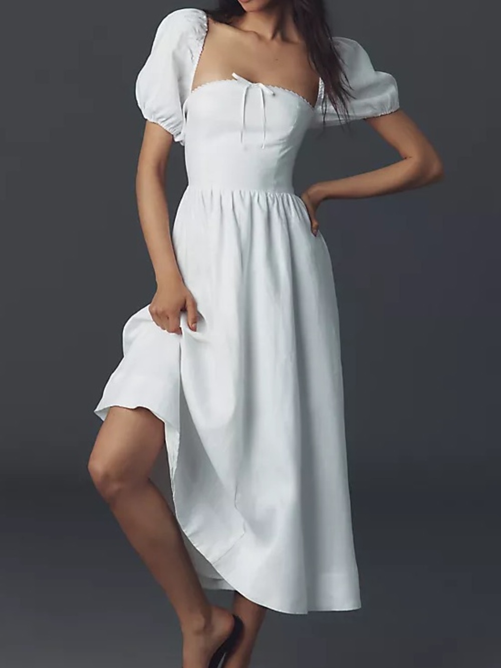 Reformation Marella White Puff-Sleeve Linen Midi Dress